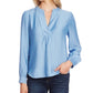 Blusa feminina Vince Camuto com decote dividido e babados, azul, tamanho extragrande