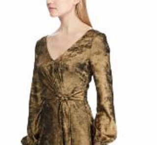 Vestido envelope Ralph Lauren feminino, manga longa, comprimento chá, dourado, tamanho 8