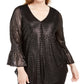 Alfani Women's Metallic Knit Cross Top Black Size 0X