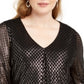 Blusa feminina Alfani de malha metálica cruzada, preta, tamanho 0X
