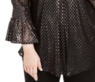 Blusa feminina Alfani de malha metálica cruzada, preta, tamanho 0X