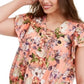 Blusa feminina de algodão floral INC International Concepts, rosa, tamanho 1X