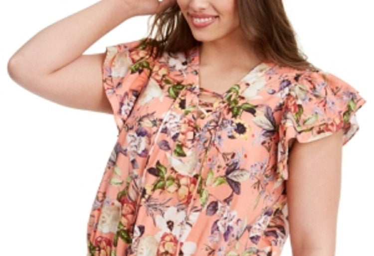 Blusa feminina de algodão floral INC International Concepts, rosa, tamanho 1X