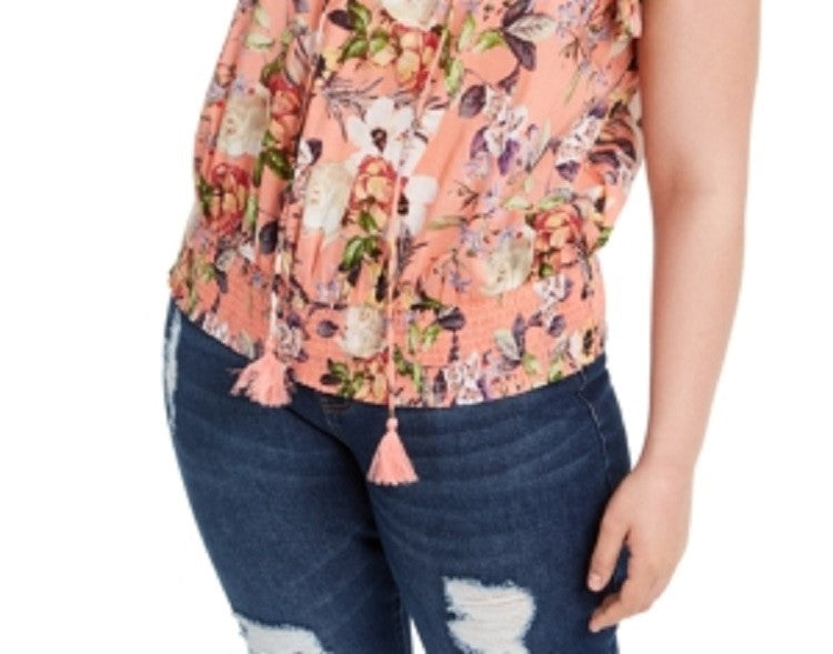 Blusa feminina de algodão floral INC International Concepts, rosa, tamanho 1X