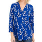 Blusa feminina Charter Club com estampa floral e decote em V, plissada, azul, tamanho grande