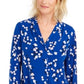 Blusa feminina Charter Club com estampa floral e decote em V, plissada, azul, tamanho grande