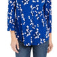 Blusa feminina Charter Club com estampa floral e decote em V, plissada, azul, tamanho grande