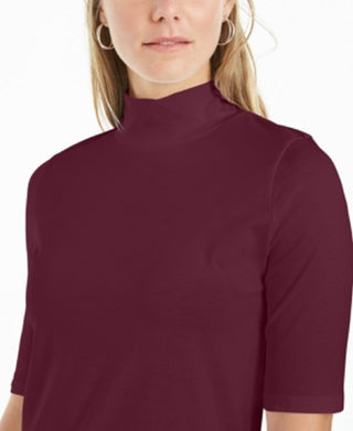 Charter Club Supima Cotton Mock Neck Top Feminino Vinho Tamanho X-G
