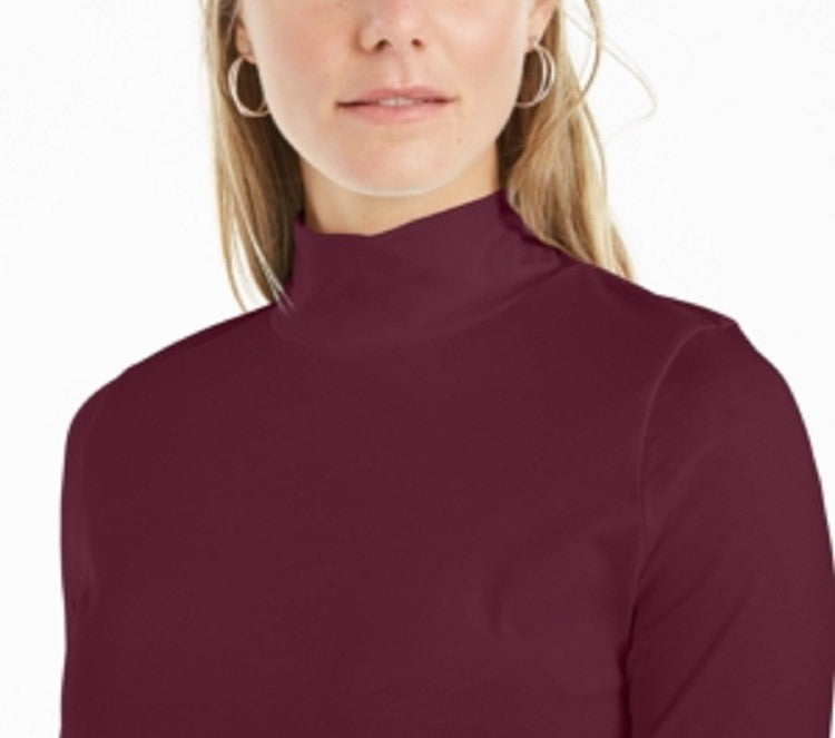 Charter Club Supima Cotton Mock Neck Top Feminino Vinho Tamanho X-G