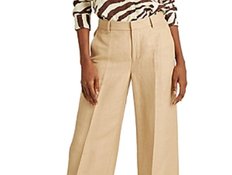 Calça Ralph Lauren Feminina Cintura Alta Perna Larga Bege Tamanho 8