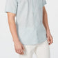 Camisa masculina de linho com gola e botões Tasso Elba, azul, tamanho pequeno