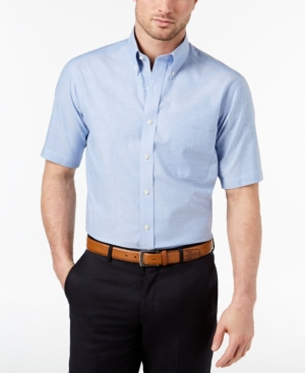 Camisa social masculina Club Room Classic Regular Fit Oxford resistente a rugas, azul, tamanho 17,5