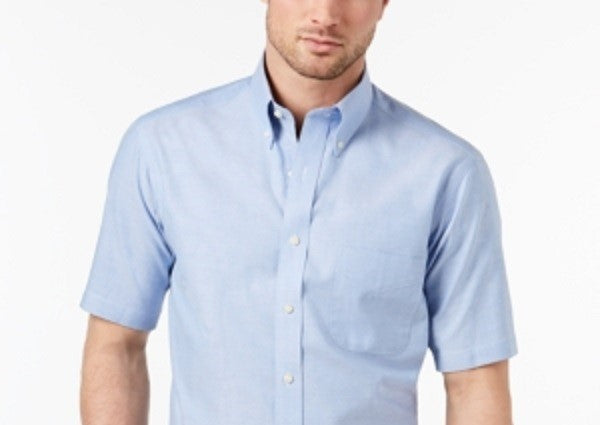 Camisa social masculina Club Room Classic Regular Fit Oxford resistente a rugas, azul, tamanho 17,5
