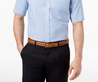 Camisa social masculina Club Room Classic Regular Fit Oxford resistente a rugas, azul, tamanho 17,5