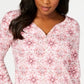 Karen Scott Feminino Manga 3/4 Estampado Henley Rosa Tamanho XX-Grande