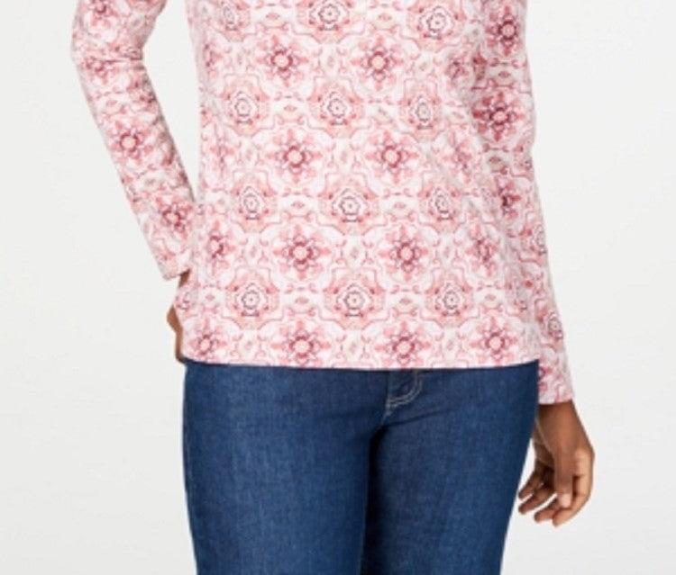 Karen Scott Feminino Manga 3/4 Estampado Henley Rosa Tamanho XX-Grande