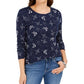 Camiseta feminina estampada de algodão pima Charter Club, azul, tamanho X-S