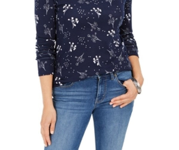 Camiseta feminina estampada de algodão pima Charter Club, azul, tamanho X-S