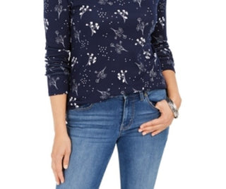 Camiseta feminina estampada de algodão pima Charter Club, azul, tamanho X-S