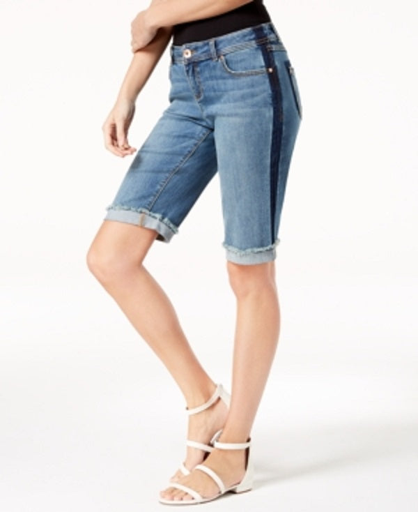 Shorts jeans femininos com acabamento contrastante e punho, azul, tamanho 2, pequeno, da INC International Concepts