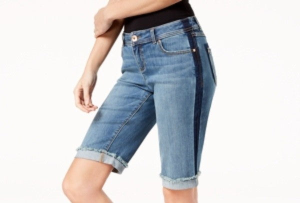 Shorts jeans femininos com acabamento contrastante e punho, azul, tamanho 2, pequeno, da INC International Concepts