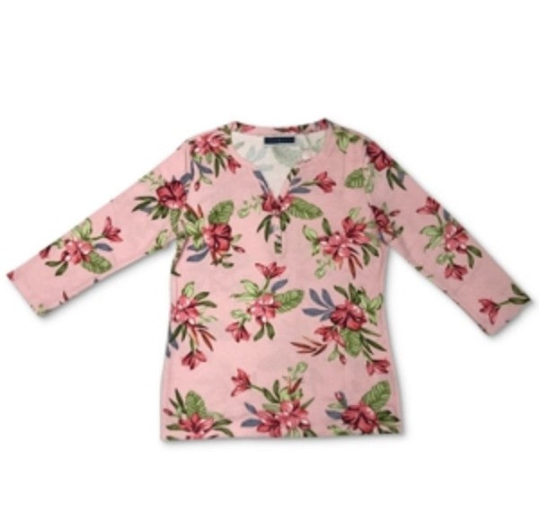 Camiseta Henley Estampada Feminina Karen Scott Rosa Tamanho P