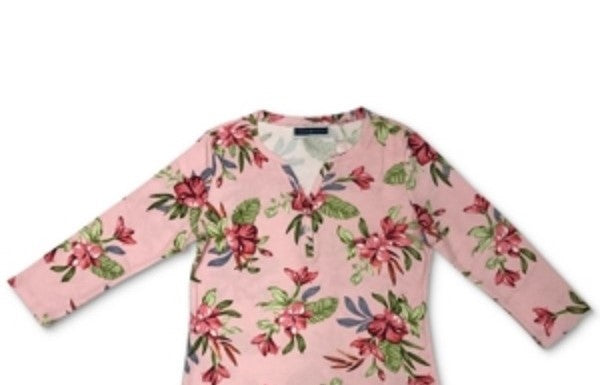 Camiseta Henley Estampada Feminina Karen Scott Rosa Tamanho P