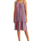 Vestido midi listrado em camadas feminino Style &amp; Co Laranja/Azul Tamanho Petite M