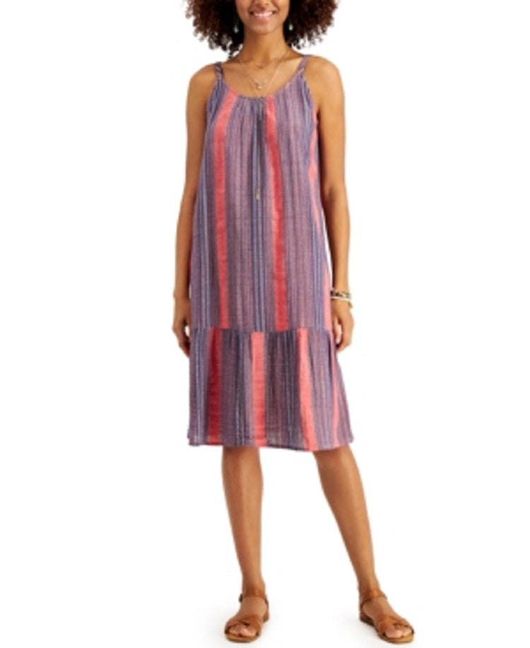 Vestido midi listrado em camadas feminino Style &amp; Co Laranja/Azul Tamanho Petite M