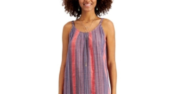 Vestido midi listrado em camadas feminino Style &amp; Co Laranja/Azul Tamanho Petite M