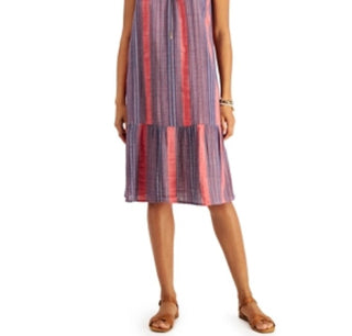 Vestido midi listrado em camadas feminino Style &amp; Co Laranja/Azul Tamanho Petite M