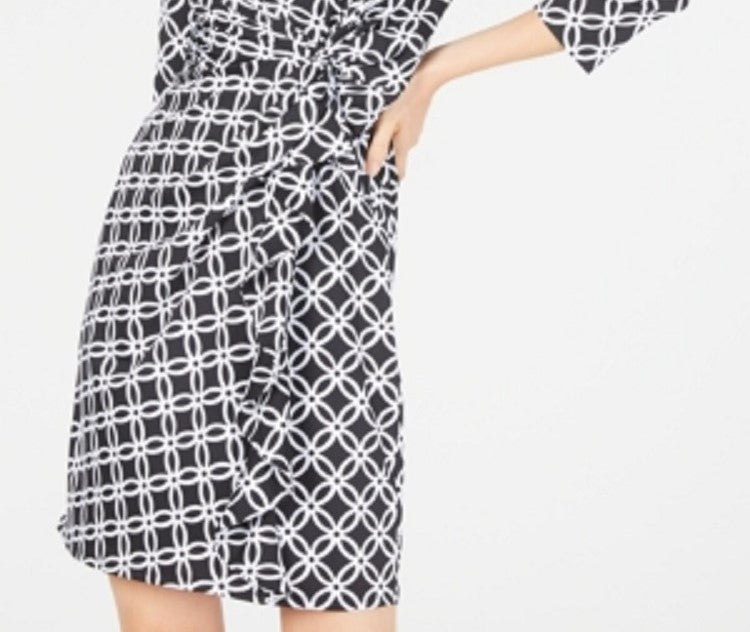 Vestido tubinho estampado com babados da coleção NY feminino, preto, tamanho pequeno GG