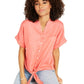 Camisa feminina Charter Club de linho com amarração frontal, coral, pequena e pequena