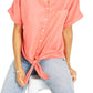 Camisa feminina Charter Club de linho com amarração frontal, coral, pequena e pequena