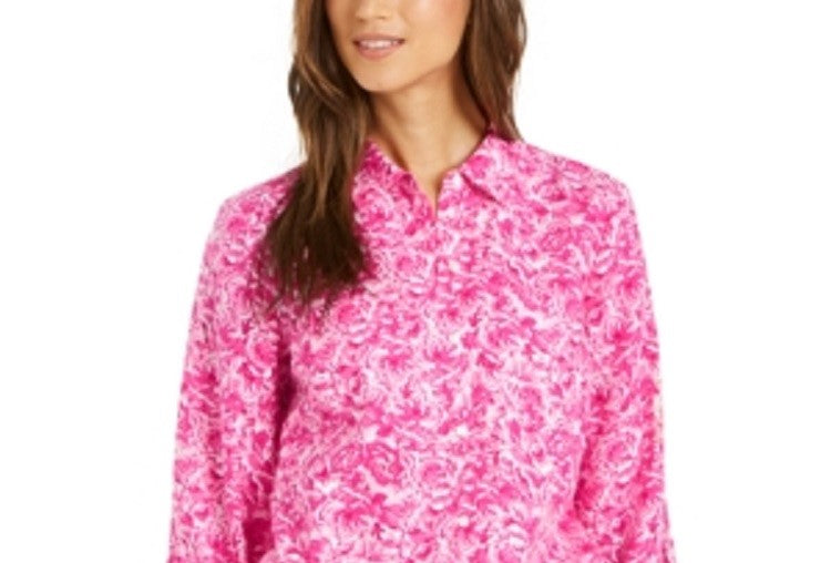 Blusa estampada de linho feminina Charter Club, rosa, tamanho extragrande