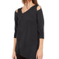 Blusa feminina Alfani com recorte assimétrico, preta, tamanho G