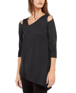 Blusa feminina Alfani com recorte assimétrico, preta, tamanho G