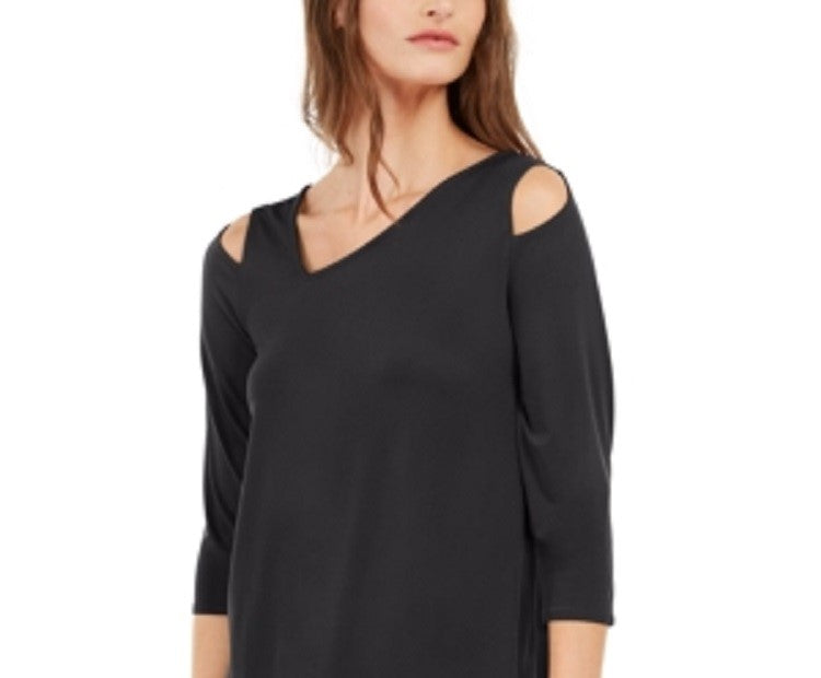 Blusa feminina Alfani com recorte assimétrico, preta, tamanho G