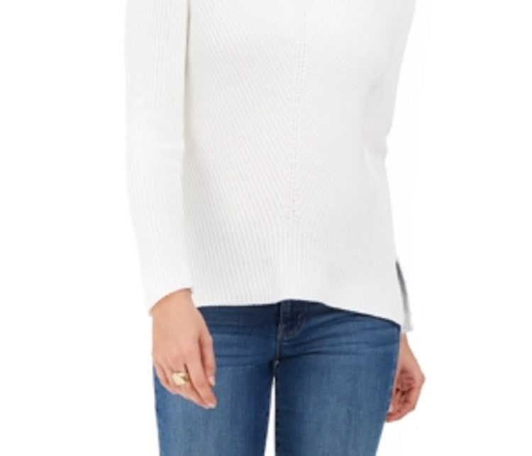 Suéter de algodão canelado com decote em V feminino Style &amp; Co, branco, tamanho extragrande