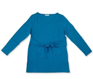 Charter Club Top feminino de manga comprida com amarração na cintura Dreamy Blue, tamanho X-G