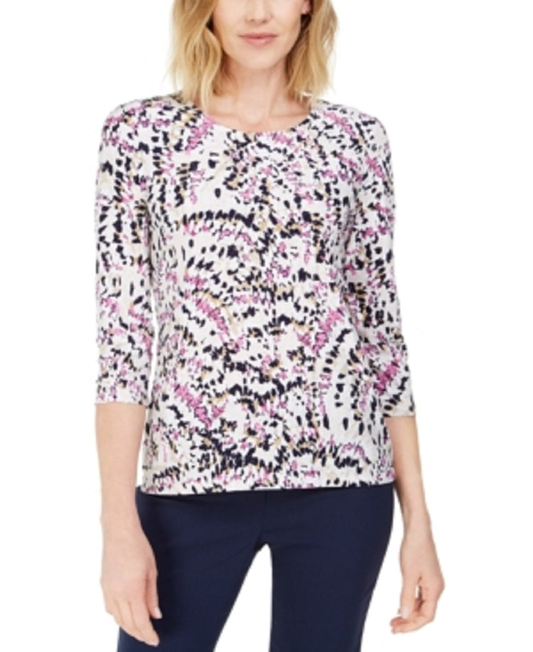 Top estampado com bolinhas em gel feminino JM Collection, rosa, tamanho médio