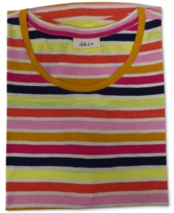 Camiseta feminina estampada em algodão estilo &amp; co, listrada, marrom, tamanho médio