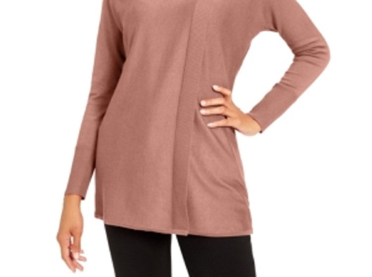 Suéter feminino JM Collection com gola alta e capuz, rosa, tamanho médio
