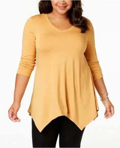 JM Collection Blusa feminina com decote em V e bainha em lenço - Amarelo, tamanho X-G