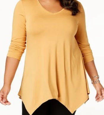 JM Collection Blusa feminina com decote em V e bainha em lenço - Amarelo, tamanho X-G