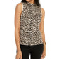 Blusa feminina Thalia Sodi com estampa de leopardo e gola alta, sem mangas, marrom, tamanho grande