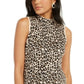 Blusa feminina Thalia Sodi com estampa de leopardo e gola alta, sem mangas, marrom, tamanho grande