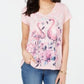 Camiseta feminina Style &amp; Co com decote em V e estampa de flamingo rosa, tamanho extrapequeno