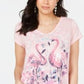 Camiseta feminina Style &amp; Co com decote em V e estampa de flamingo rosa, tamanho extrapequeno