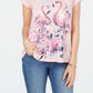 Camiseta feminina Style &amp; Co com decote em V e estampa de flamingo rosa, tamanho extrapequeno